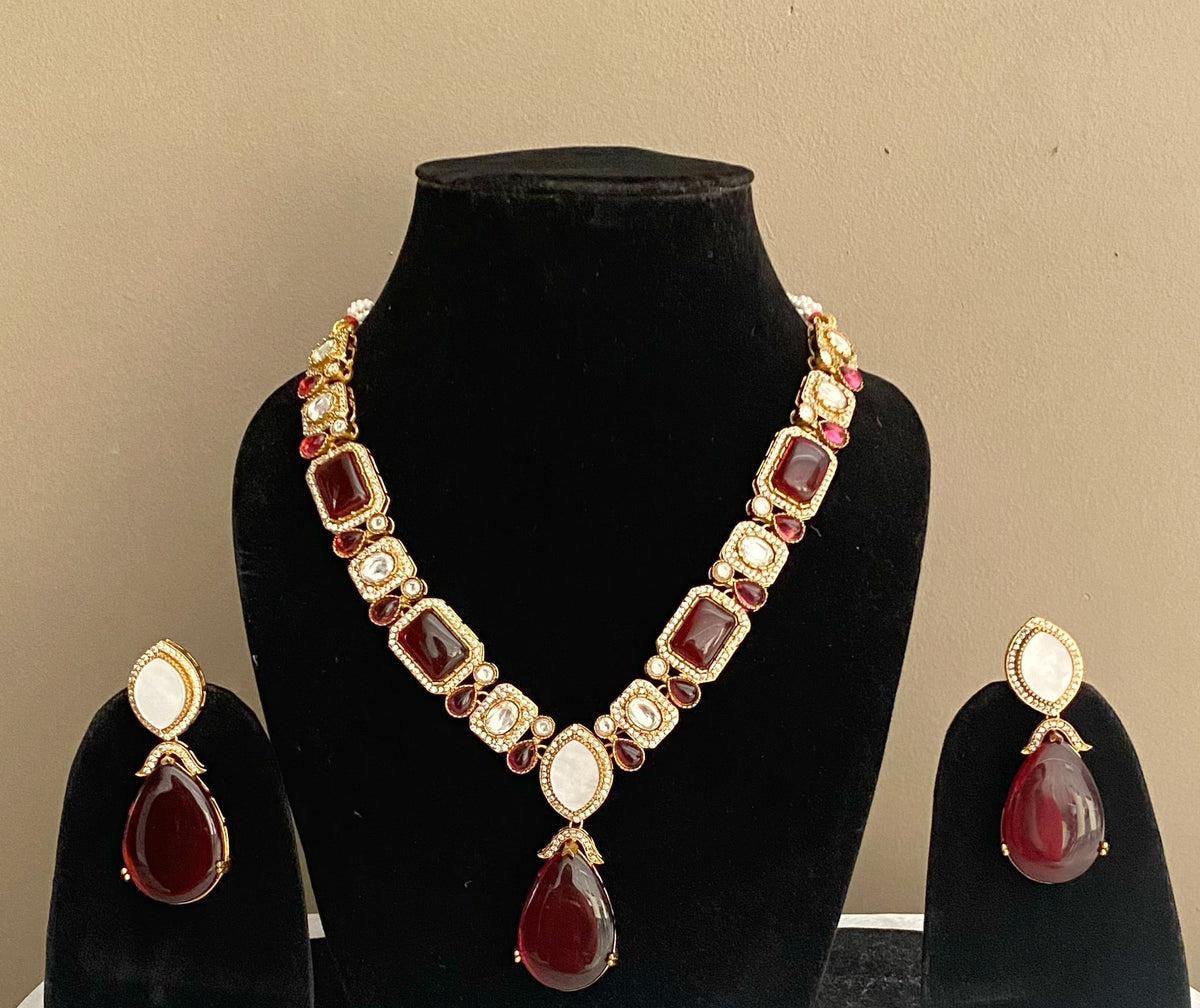Red Tina Kundan Necklace set