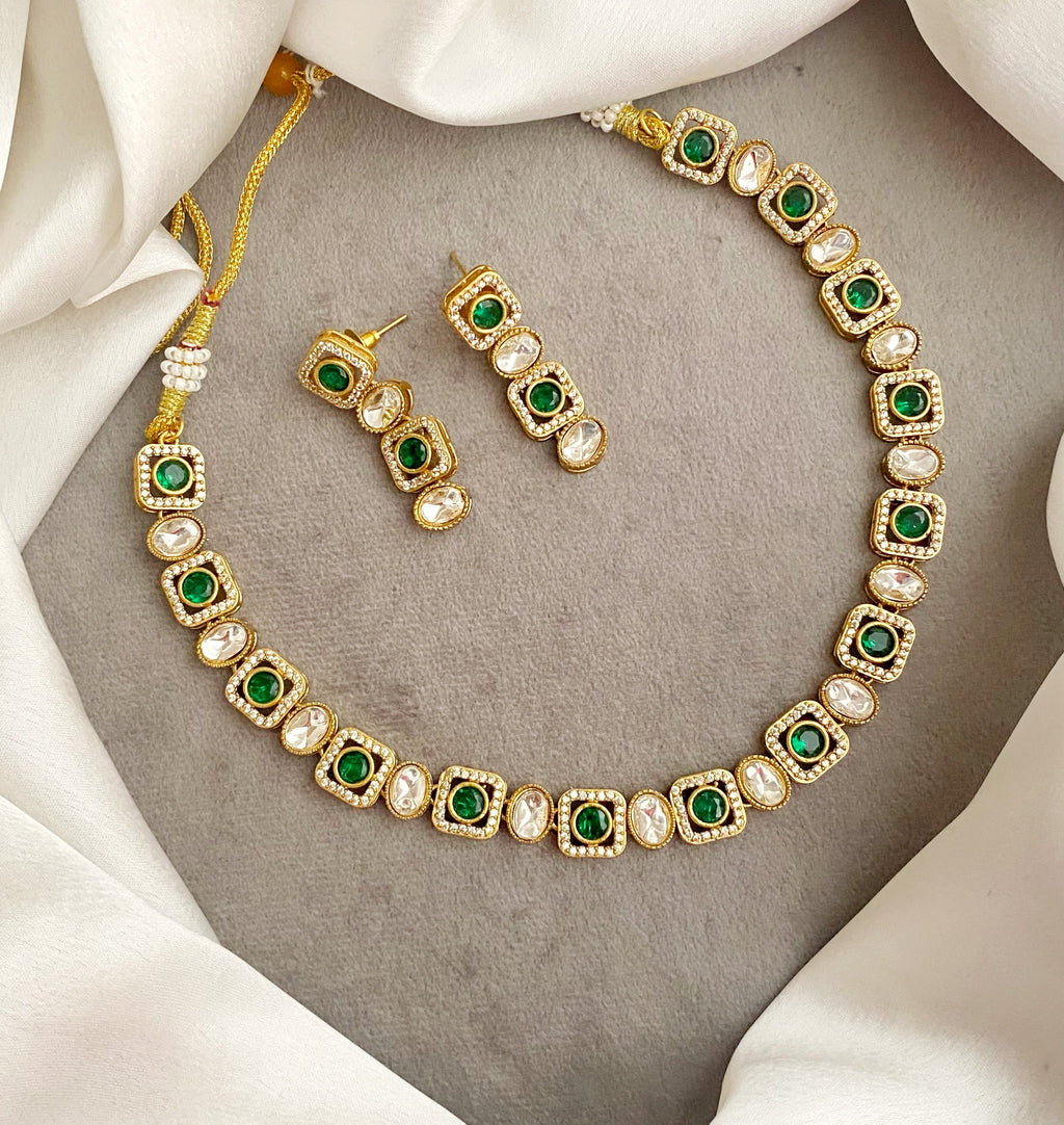 Emerald delicate kundan necklace sets
