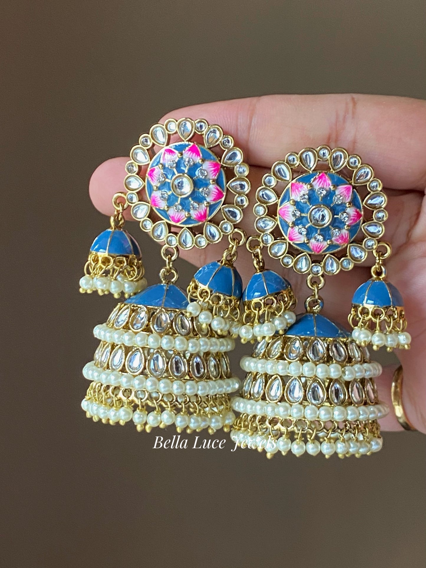 Blue Vandana Designer Meenakari Jhumka