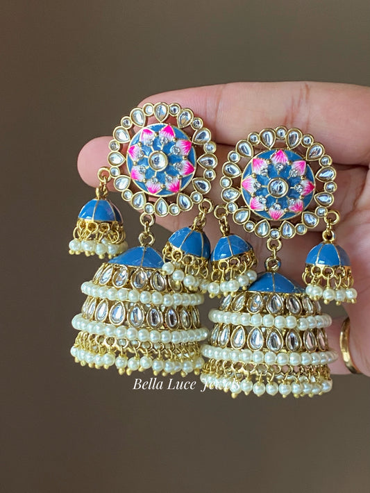 Blue Vandana Designer Meenakari Jhumka