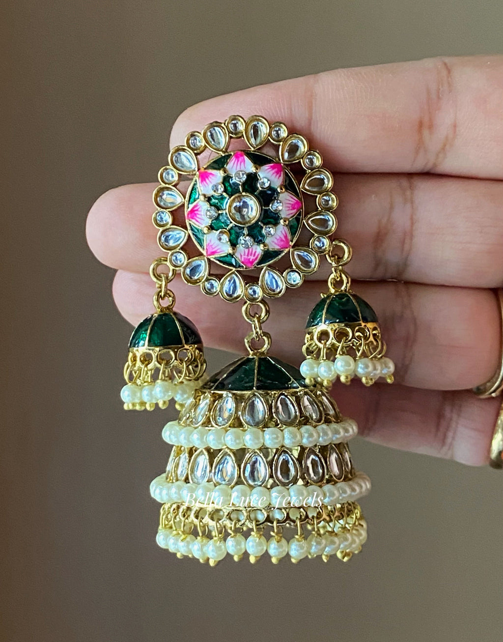 Green Vandana Designer Meenakari Jhumka