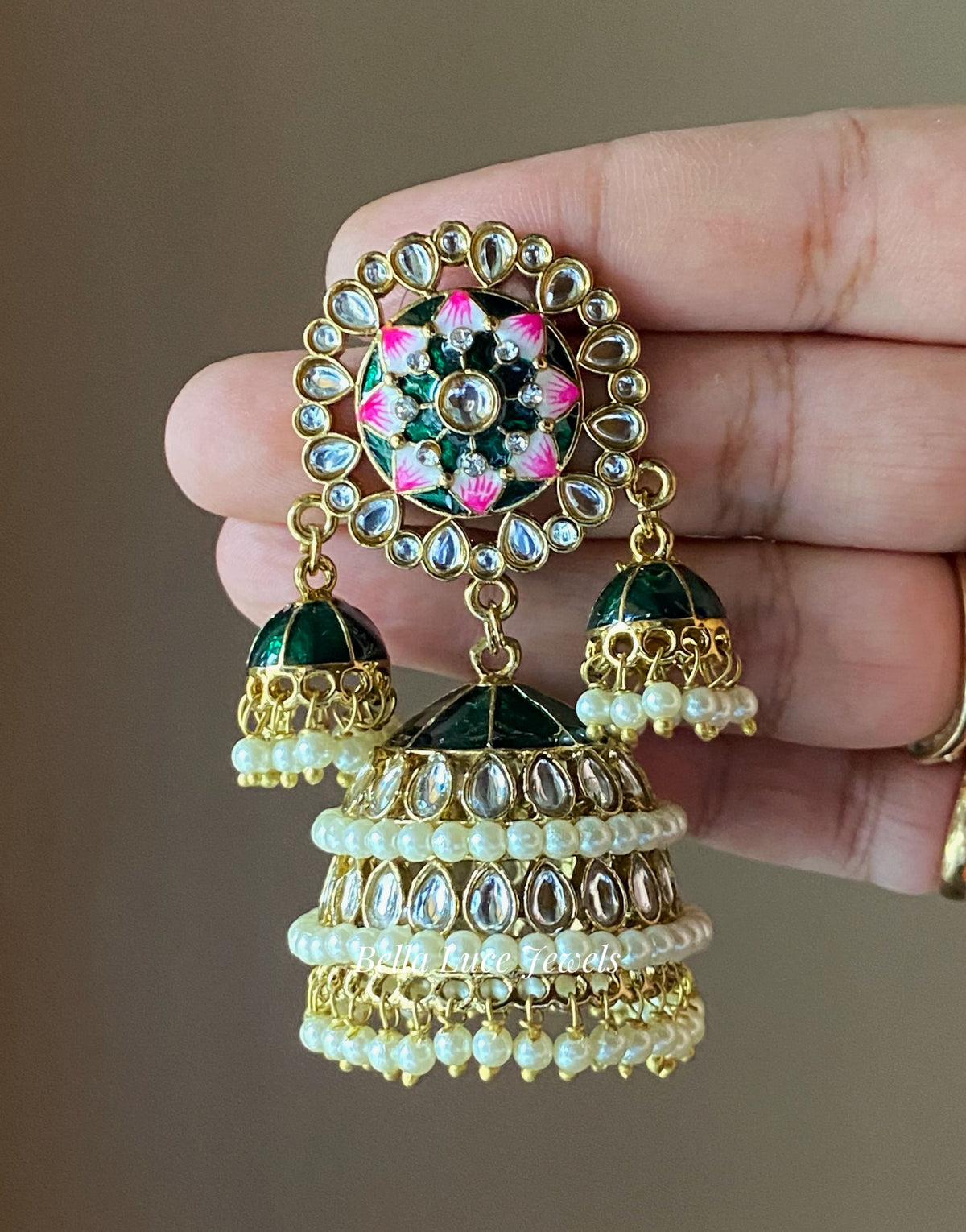 Green Vandana Designer Meenakari Jhumka
