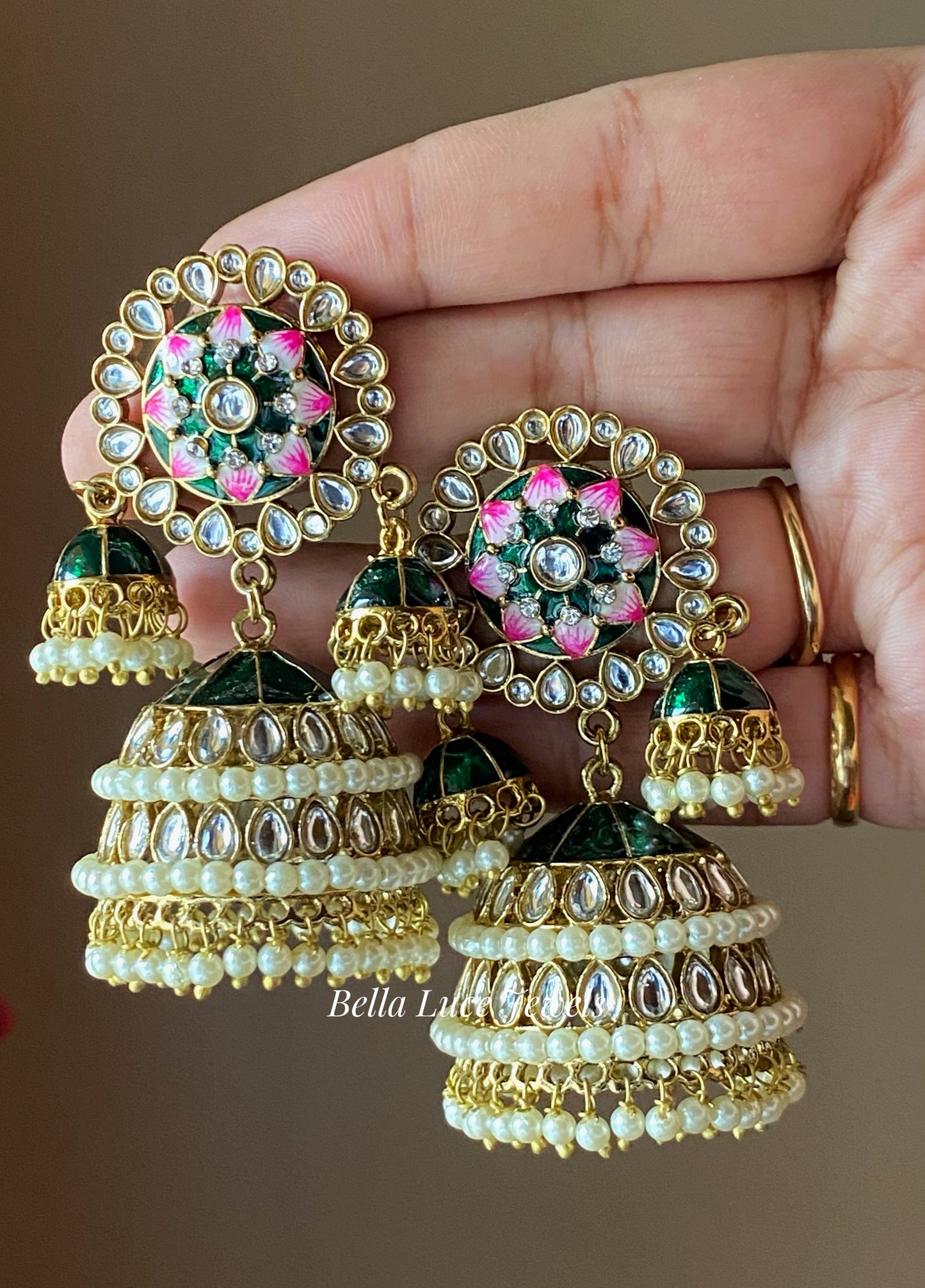 Green Vandana Designer Meenakari Jhumka