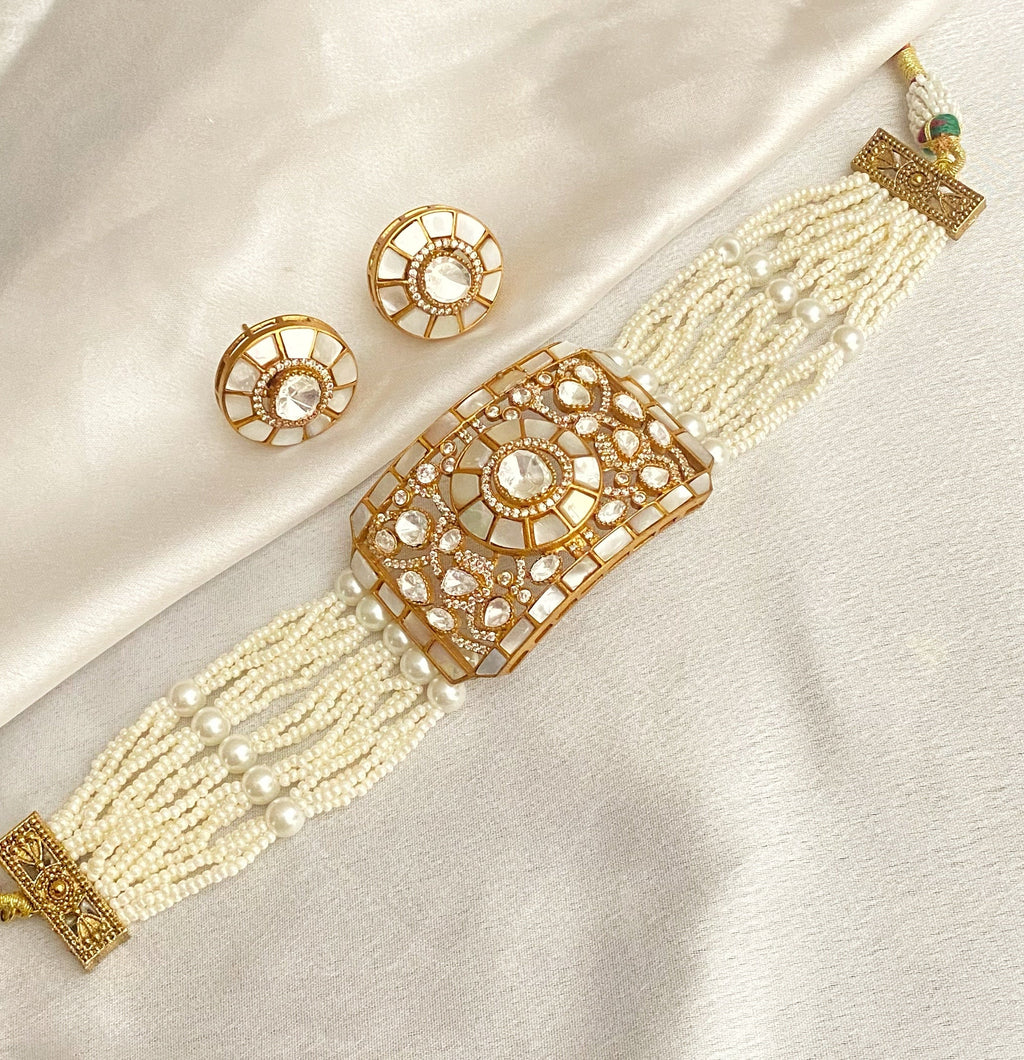 Ivory Nina mossionite kundan choker sets