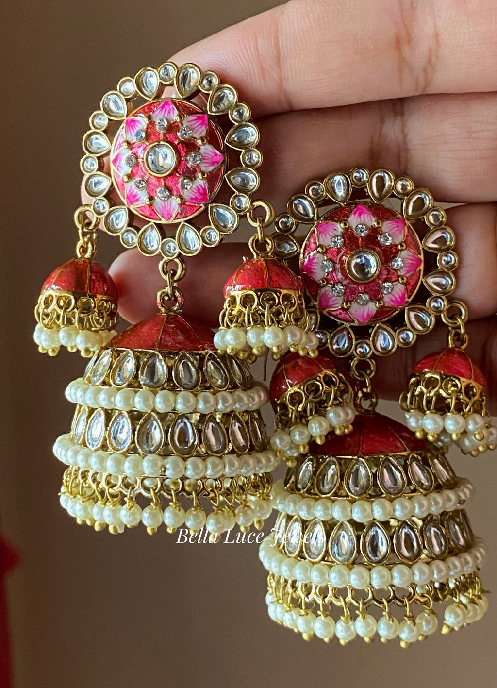 Peach Vandana Designer Meenakari Jhumka