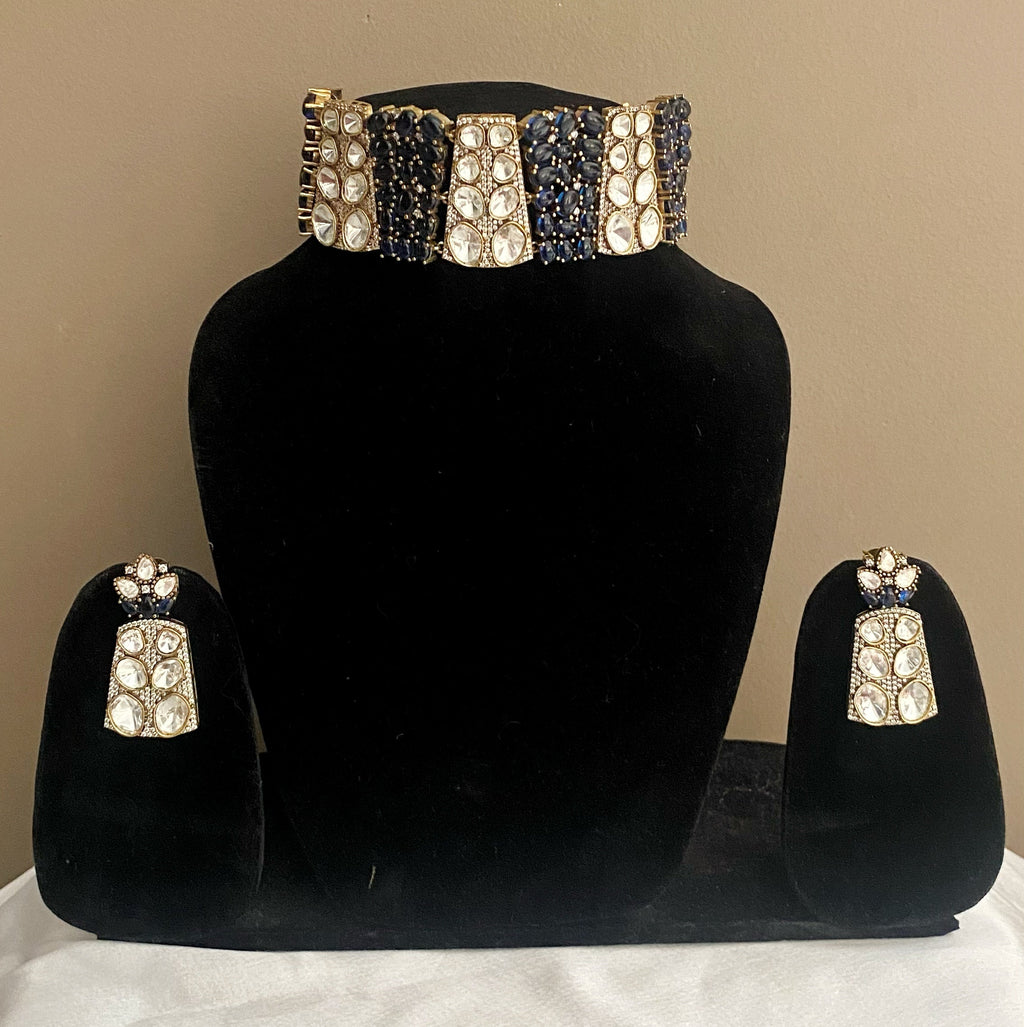 Blue Hina Kundan choker set