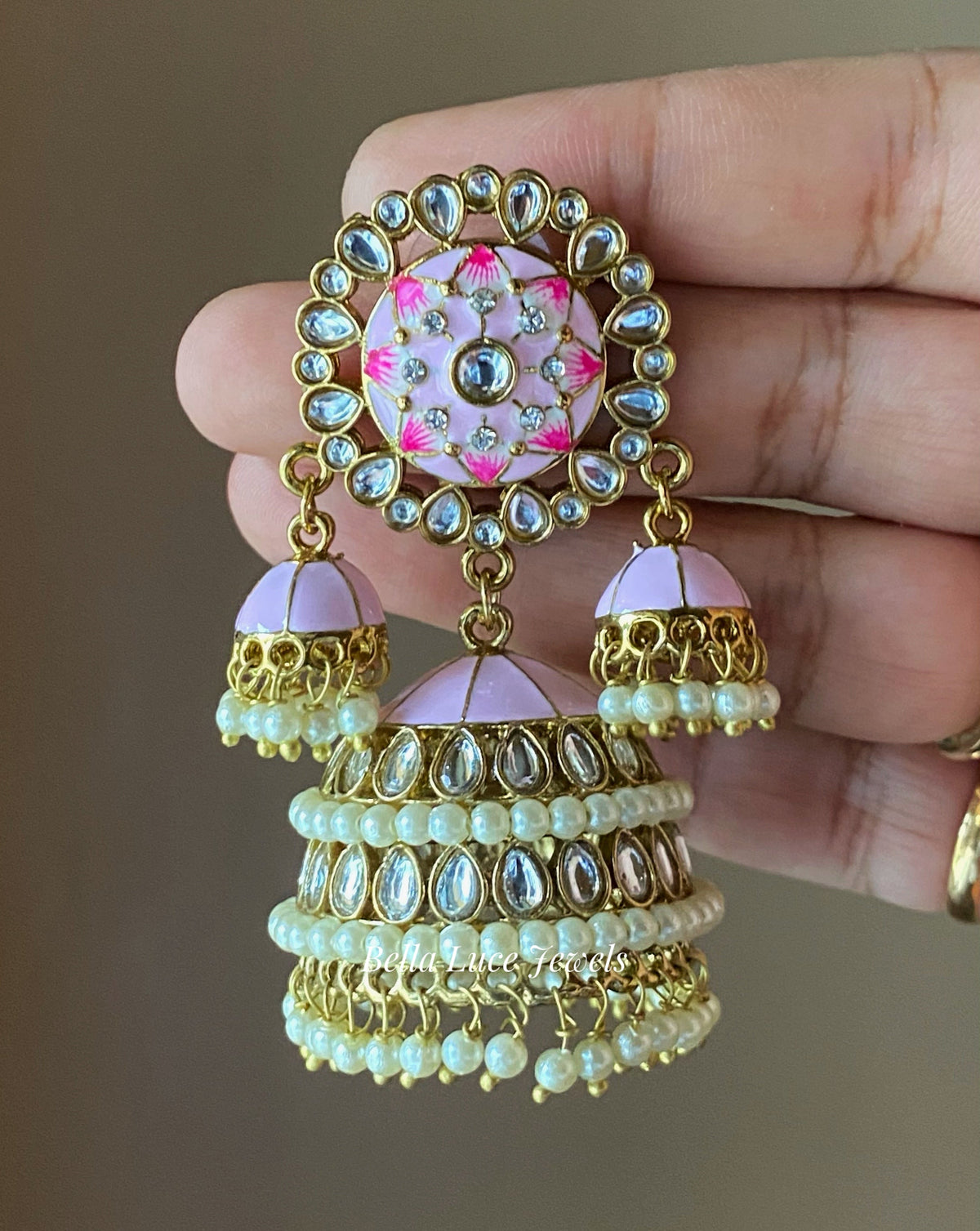 Pink Vandana Designer Meenakari Jhumka