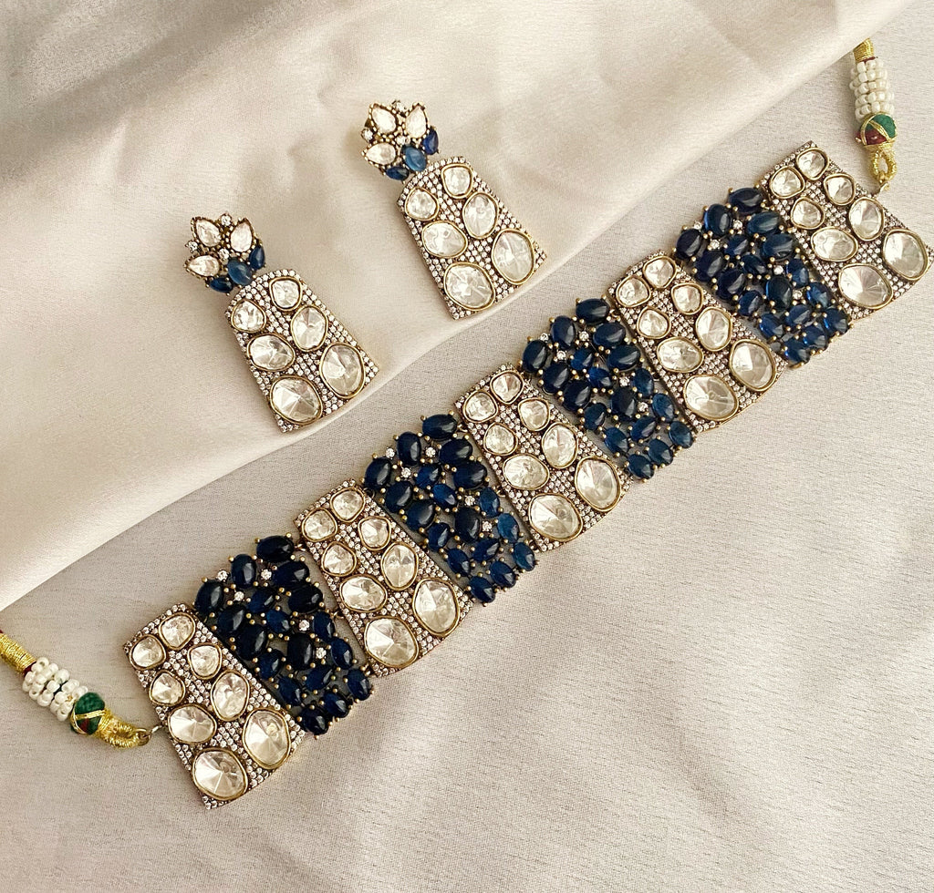 Blue Hina Kundan choker set