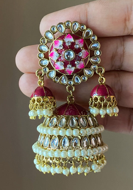 Burgundy Vandana Designer Meenakari Jhumka