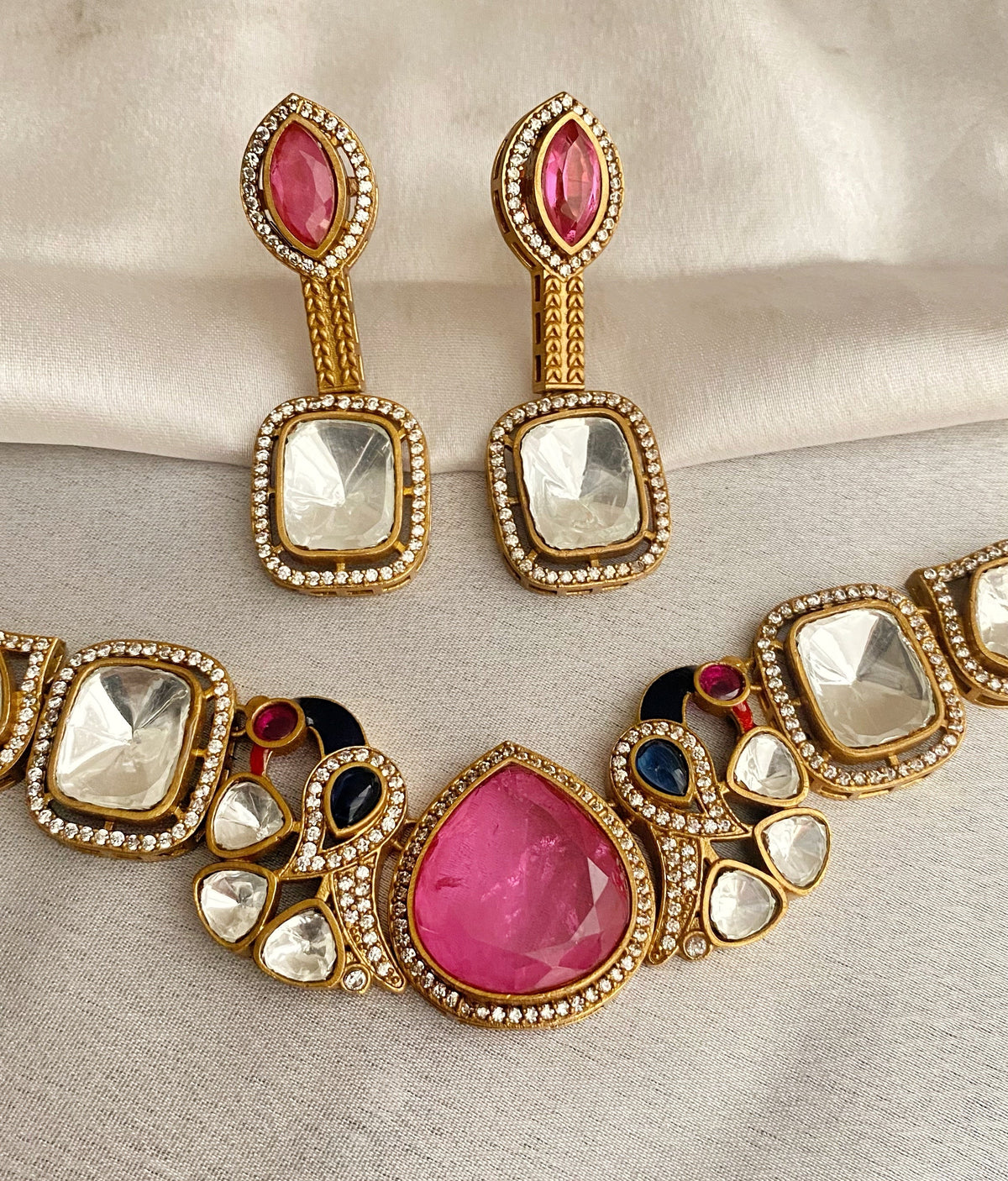 Mayur mossionite Kundan necklace set