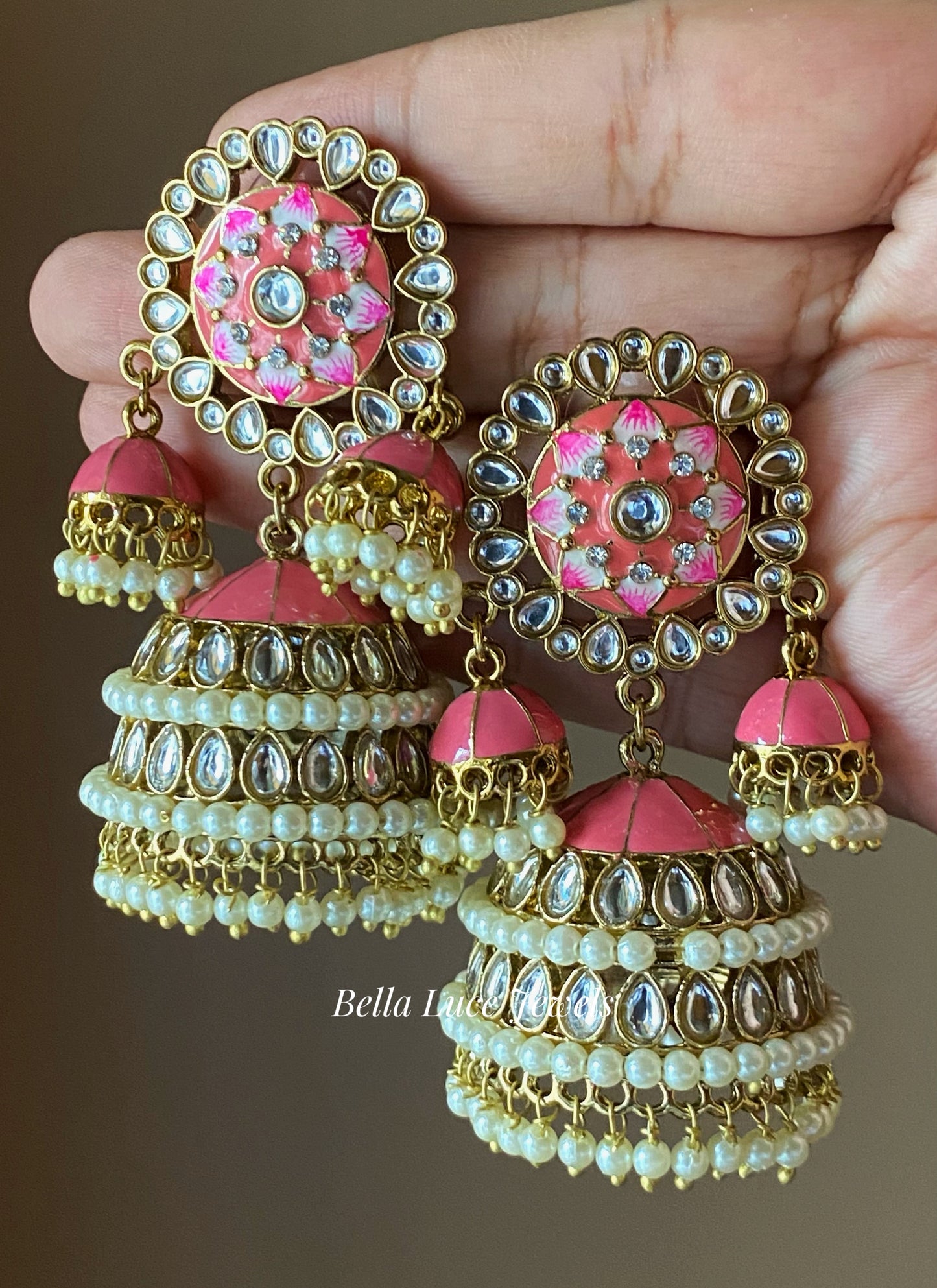 Coral Vandana Designer Meenakari Jhumka