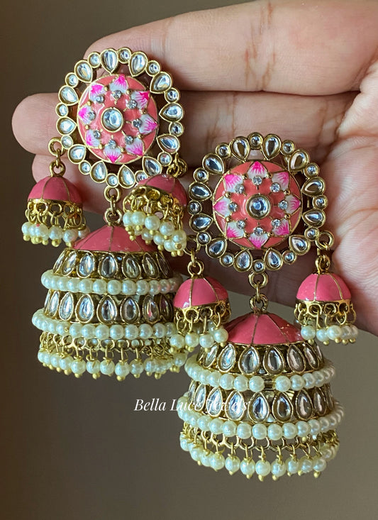 Coral Vandana Designer Meenakari Jhumka