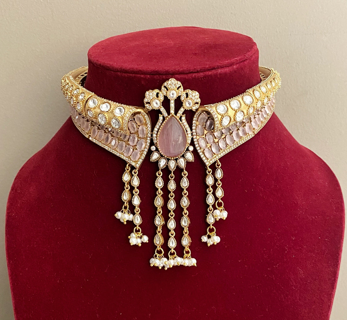 Dia Pink kundan necklace set