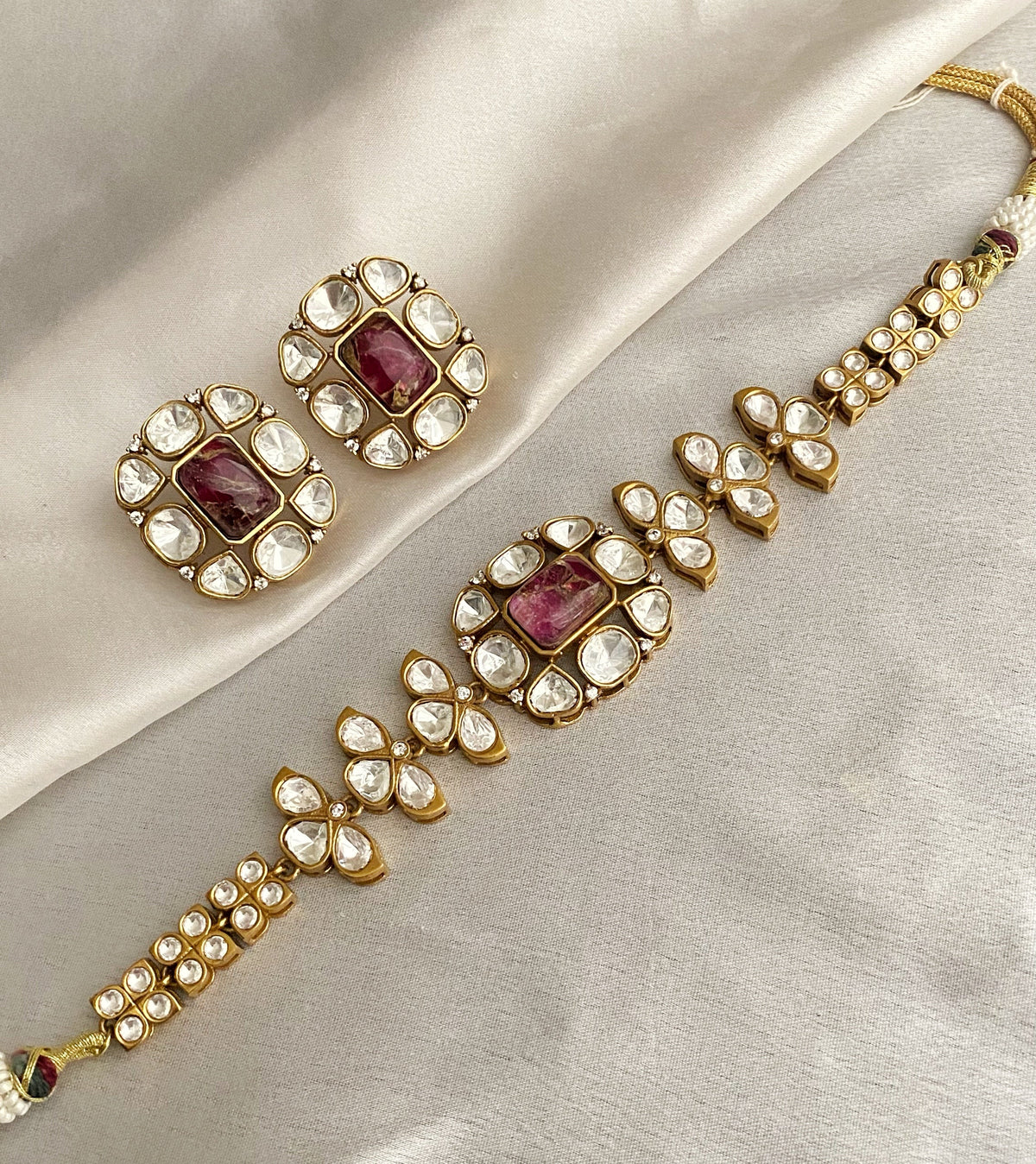 Chaaya Pink Mossionite Kundan Necklace set