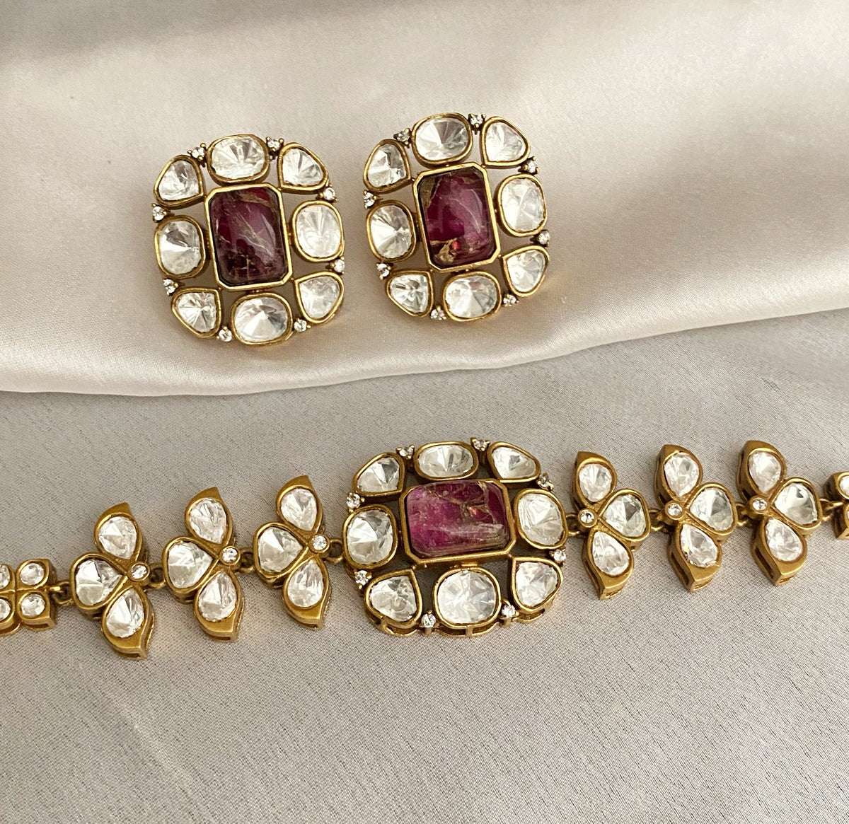 Chaaya Pink Mossionite Kundan Necklace set