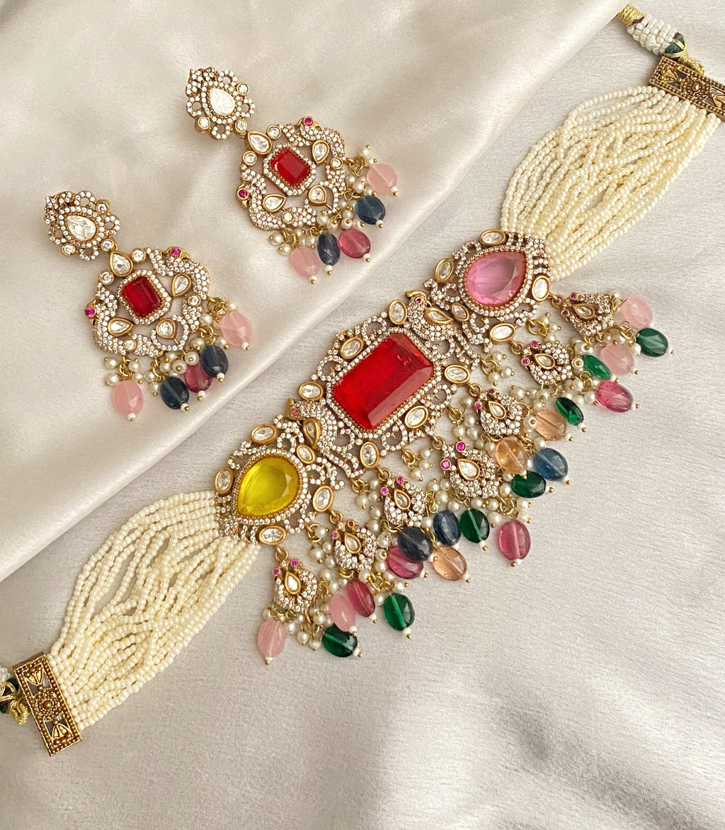 Multicolor rama choker necklace sets