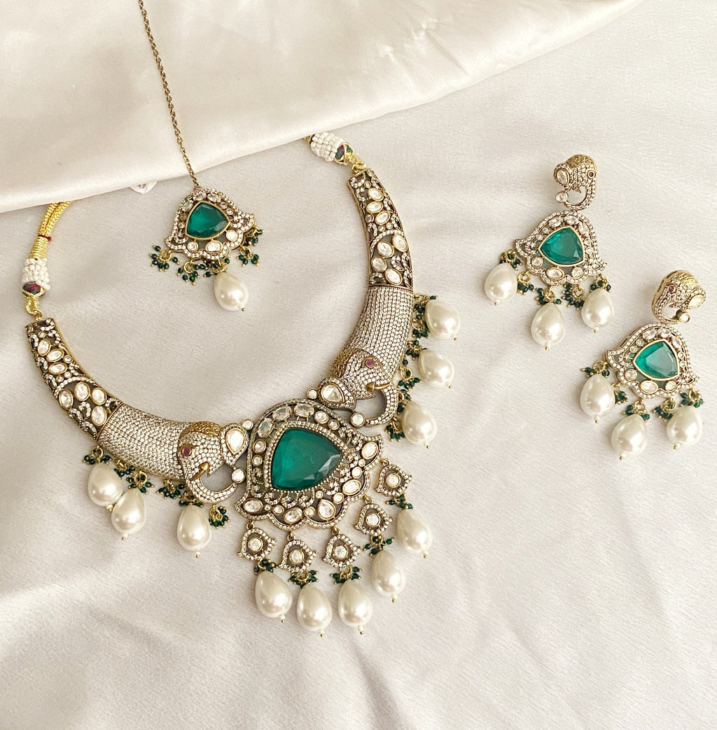 Emerald Ridhika Kundan AD hasli necklace set