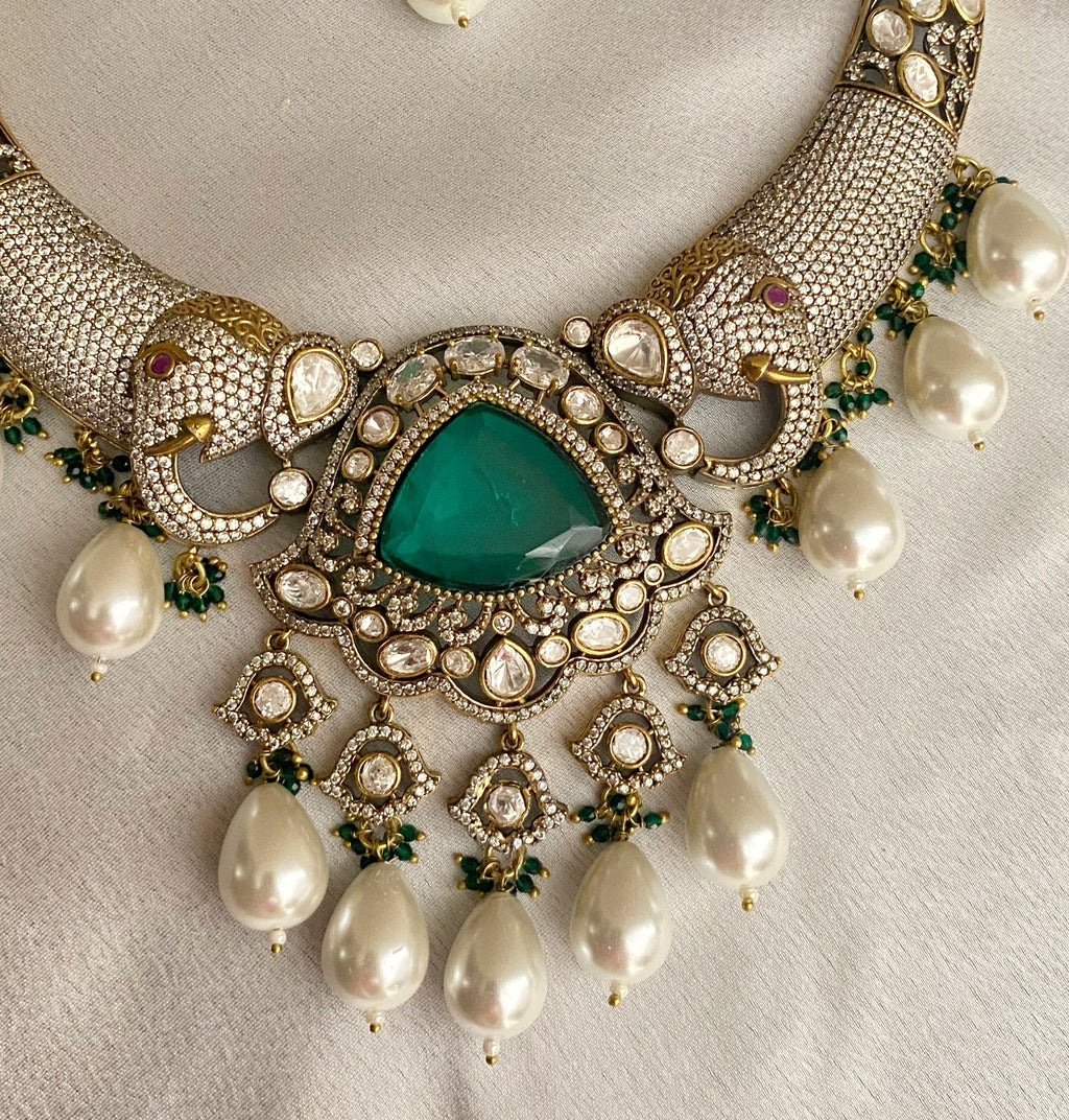 Emerald Ridhika Kundan AD hasli necklace set