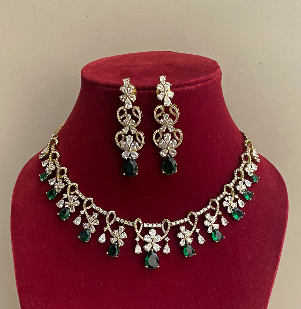 Emerald dipa american diamond necklace sets