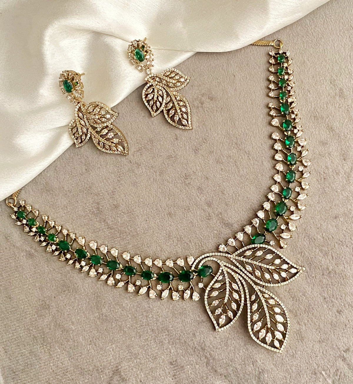 Green gayatri american diamond necklace sets