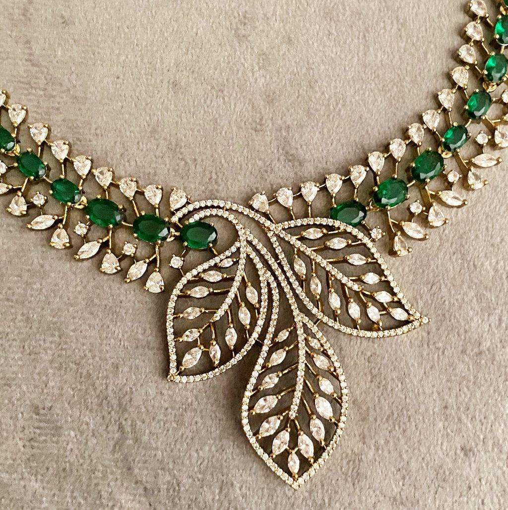 Green gayatri american diamond necklace sets