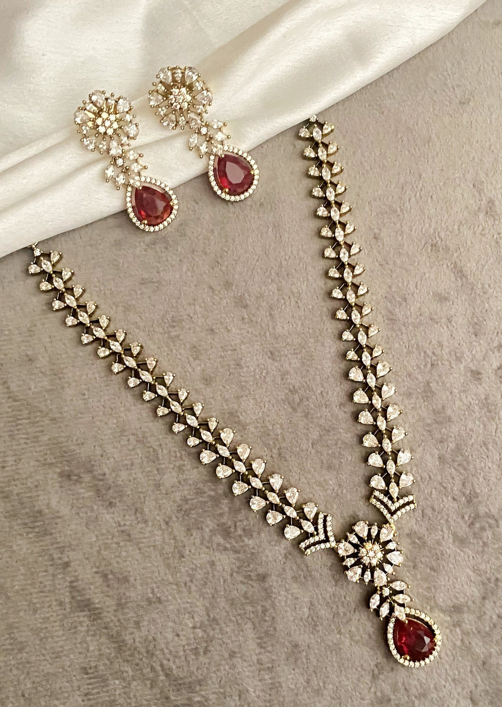 Ruby nita american diamond necklace set