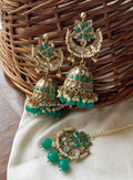 Green Geet Mirror Jhumka with Maangtikka