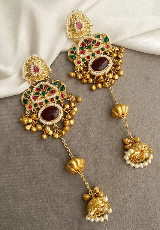 Juhi Maroon kashmiri jhumka earrings