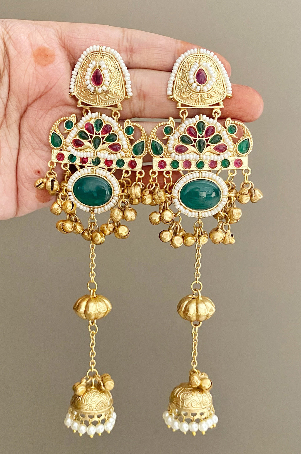 Juhi Green kashmiri jhumka earrings
