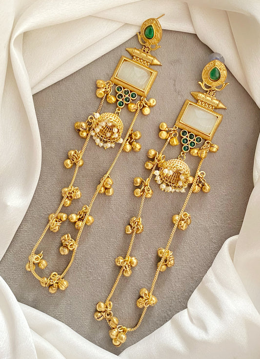 Pallavi White Long kashmiri earrings