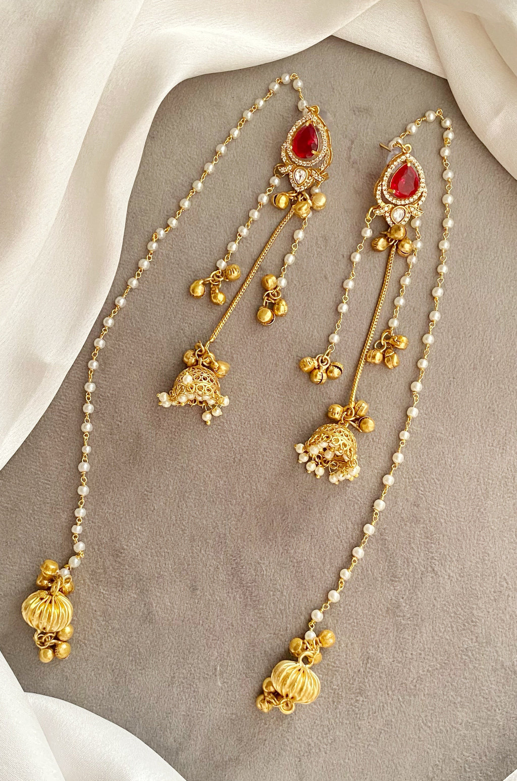 Kriti red Long kashmiri earrings