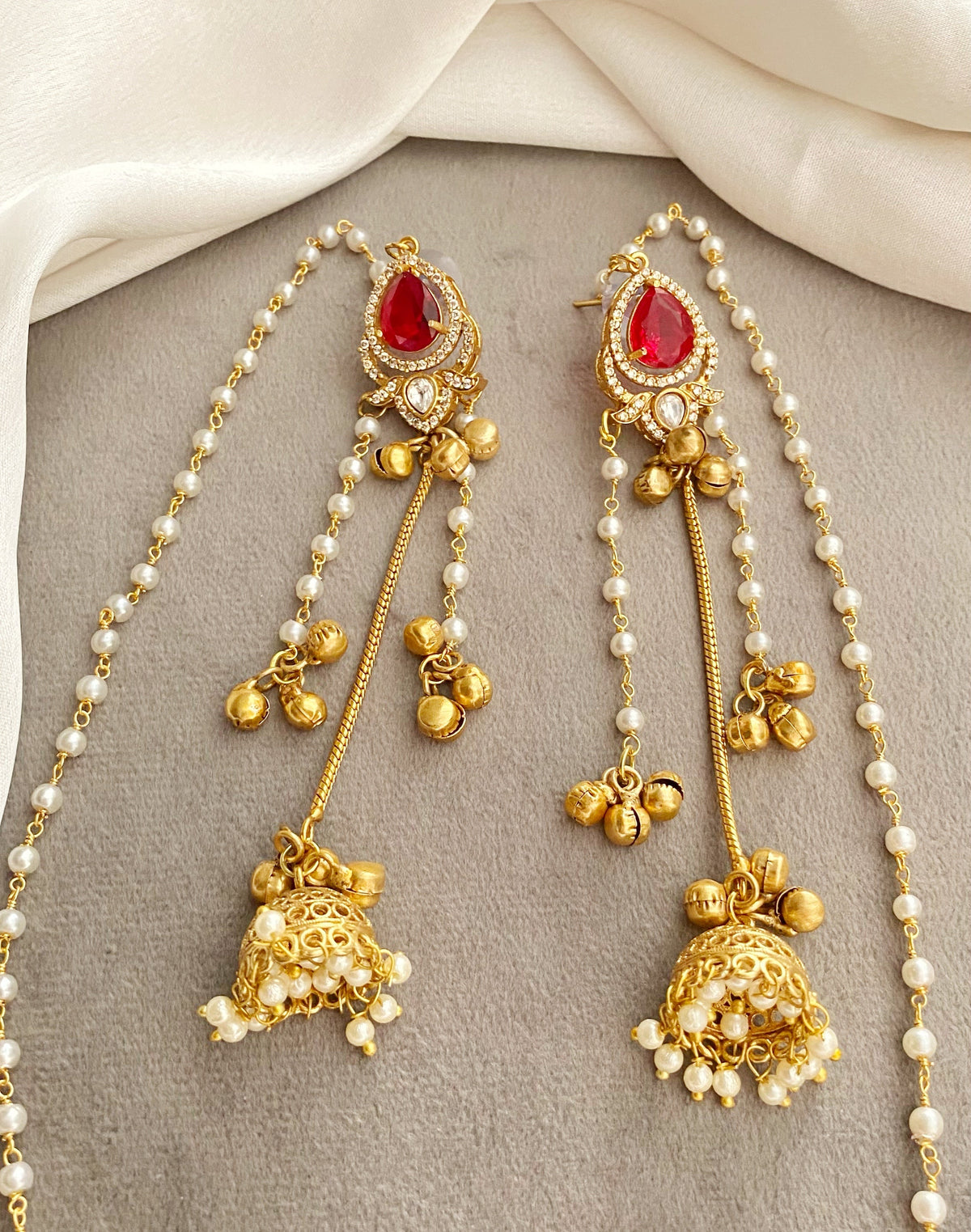 Kriti red Long kashmiri earrings