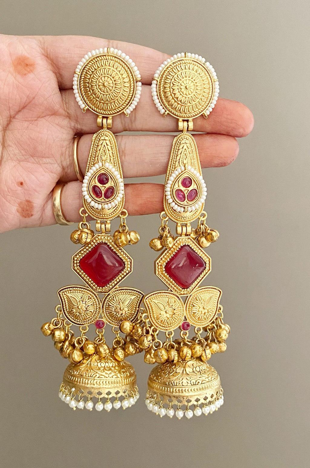 Lovely Maroon kashmiri jhumka earrings