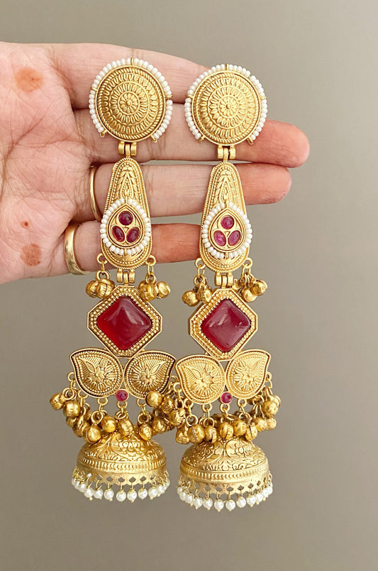 Lovely Maroon kashmiri jhumka earrings