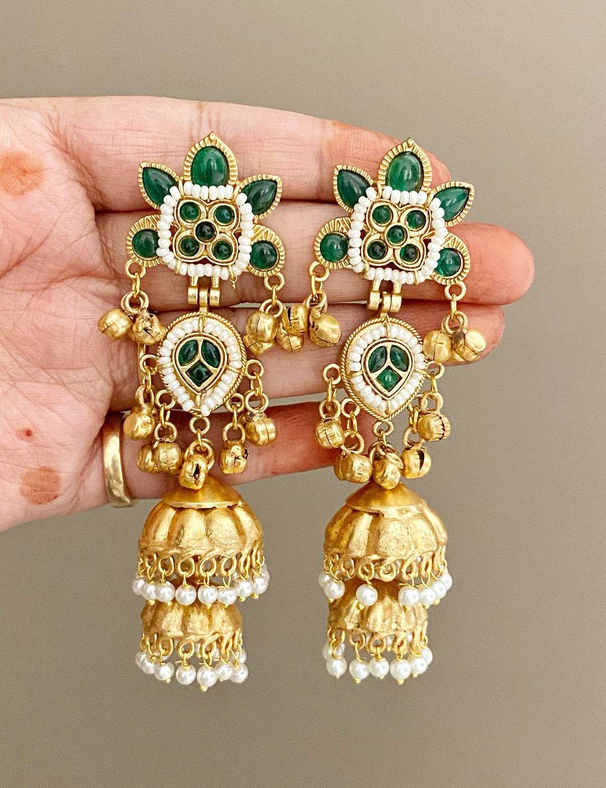 Green Jiya jhumka earrings