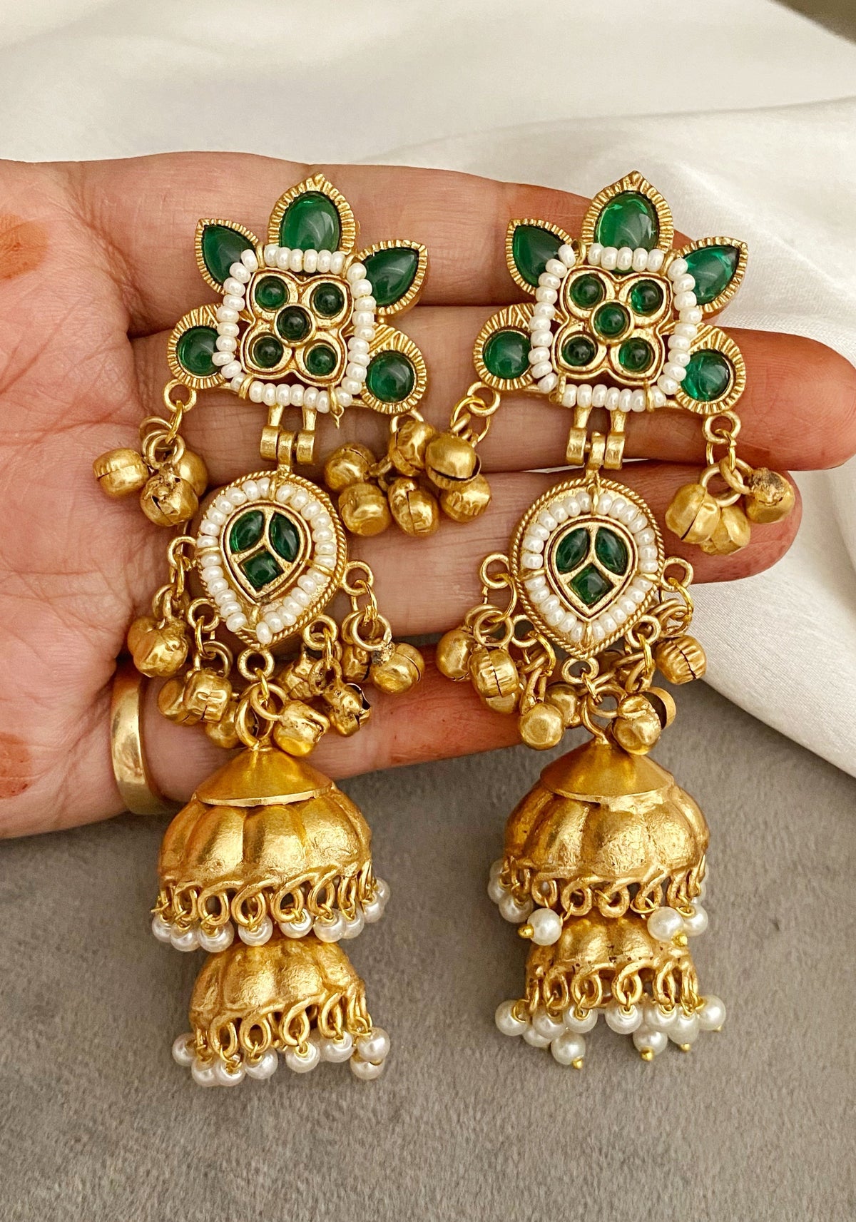 Green Jiya jhumka earrings