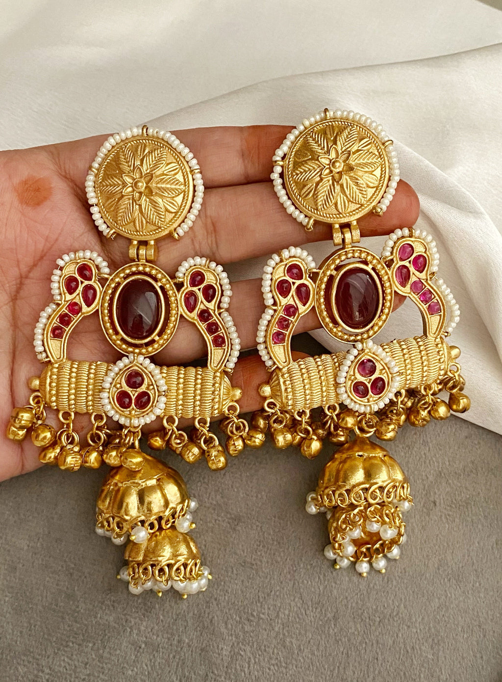 Smriti Maroon jhumka earrings