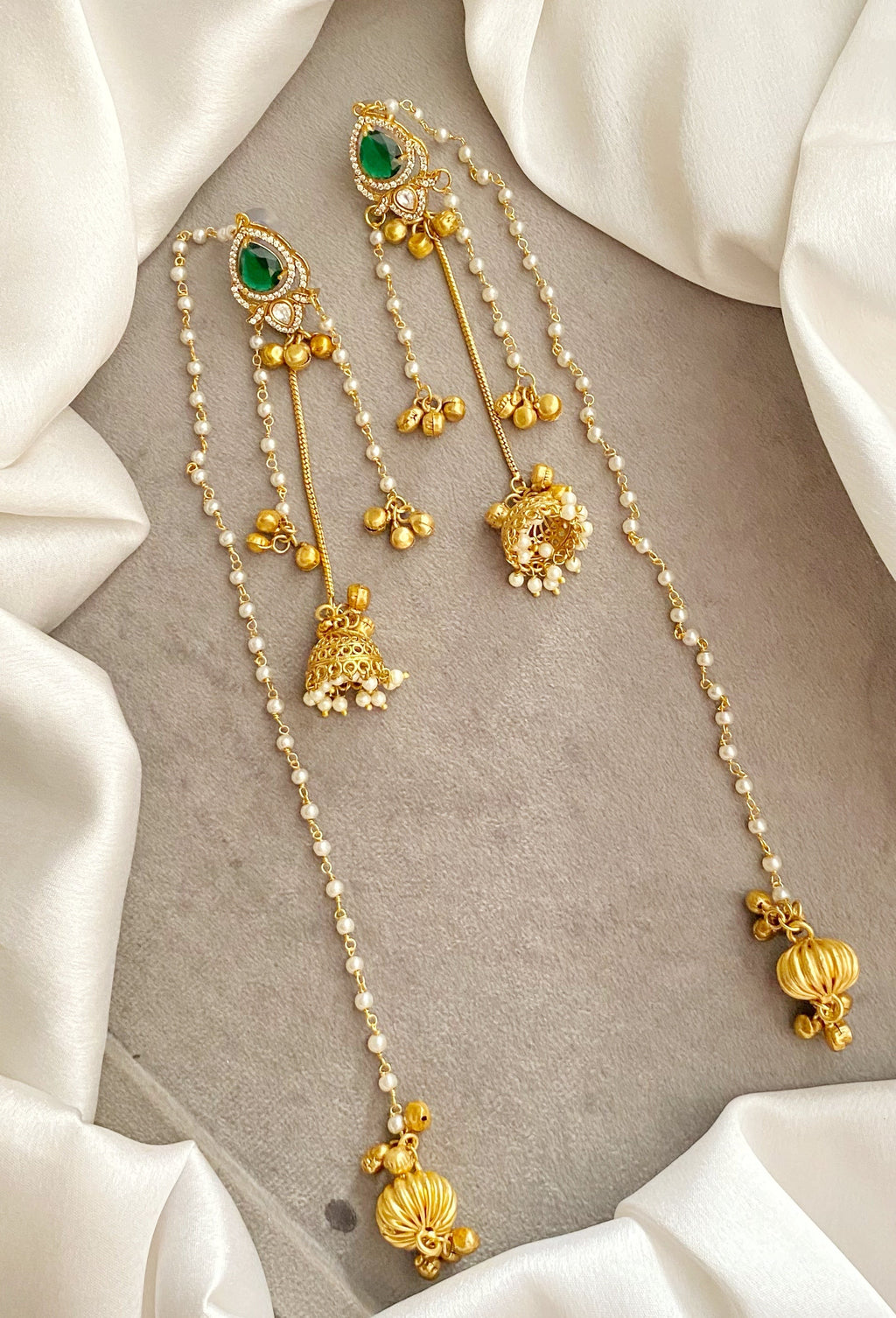 Kriti Green Long kashmiri earrings