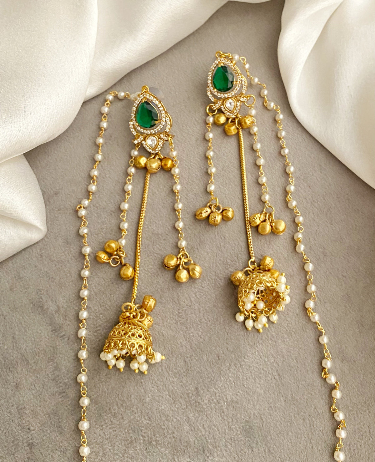 Kriti Green Long kashmiri earrings