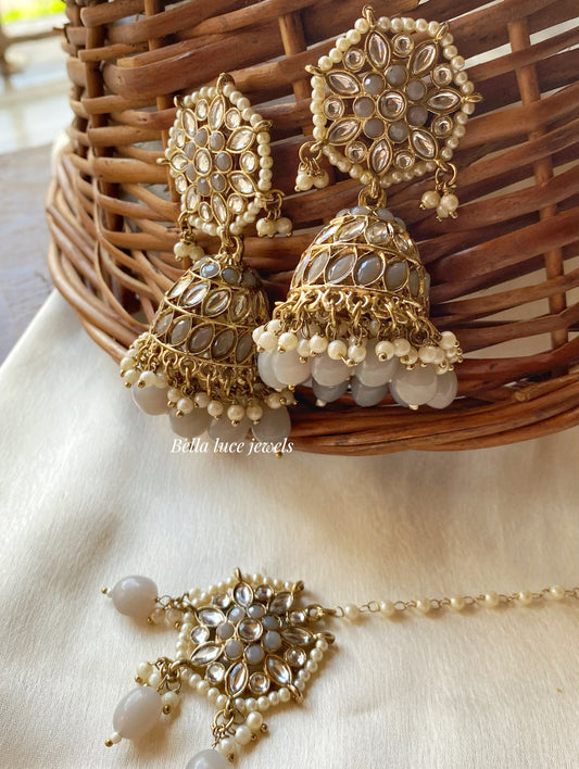 Grey Heer Kundan Jhumka with Maangtikka