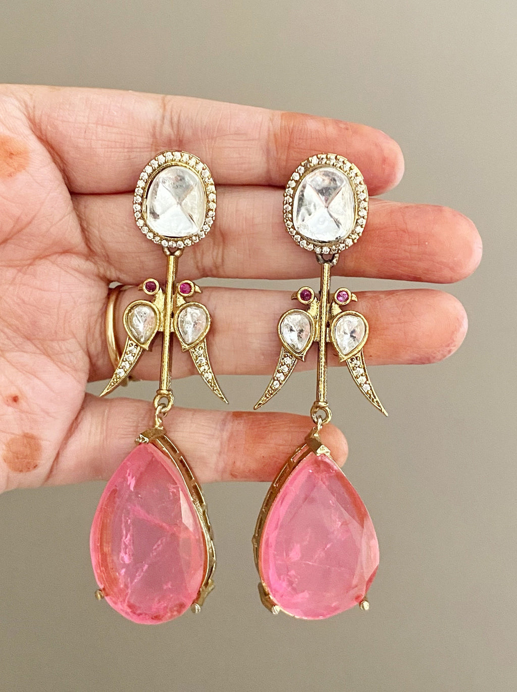 Pink Mayur mossionite earrings