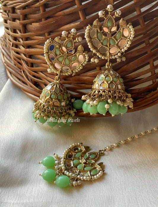 Mint Green Geet 2.0 Mirror Jhumka with Maangtikka