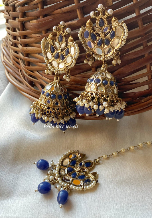 Blue Geet 2.0 Mirror Jhumka with Maangtikka