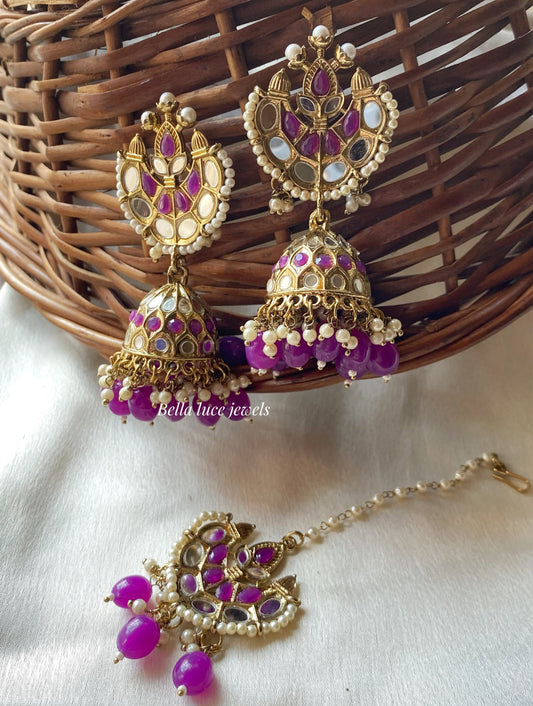 Purple Geet 2.0 Mirror Jhumka with Maangtikka