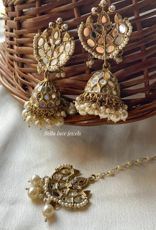 White Geet 2.0 Mirror Jhumka with Maangtikka