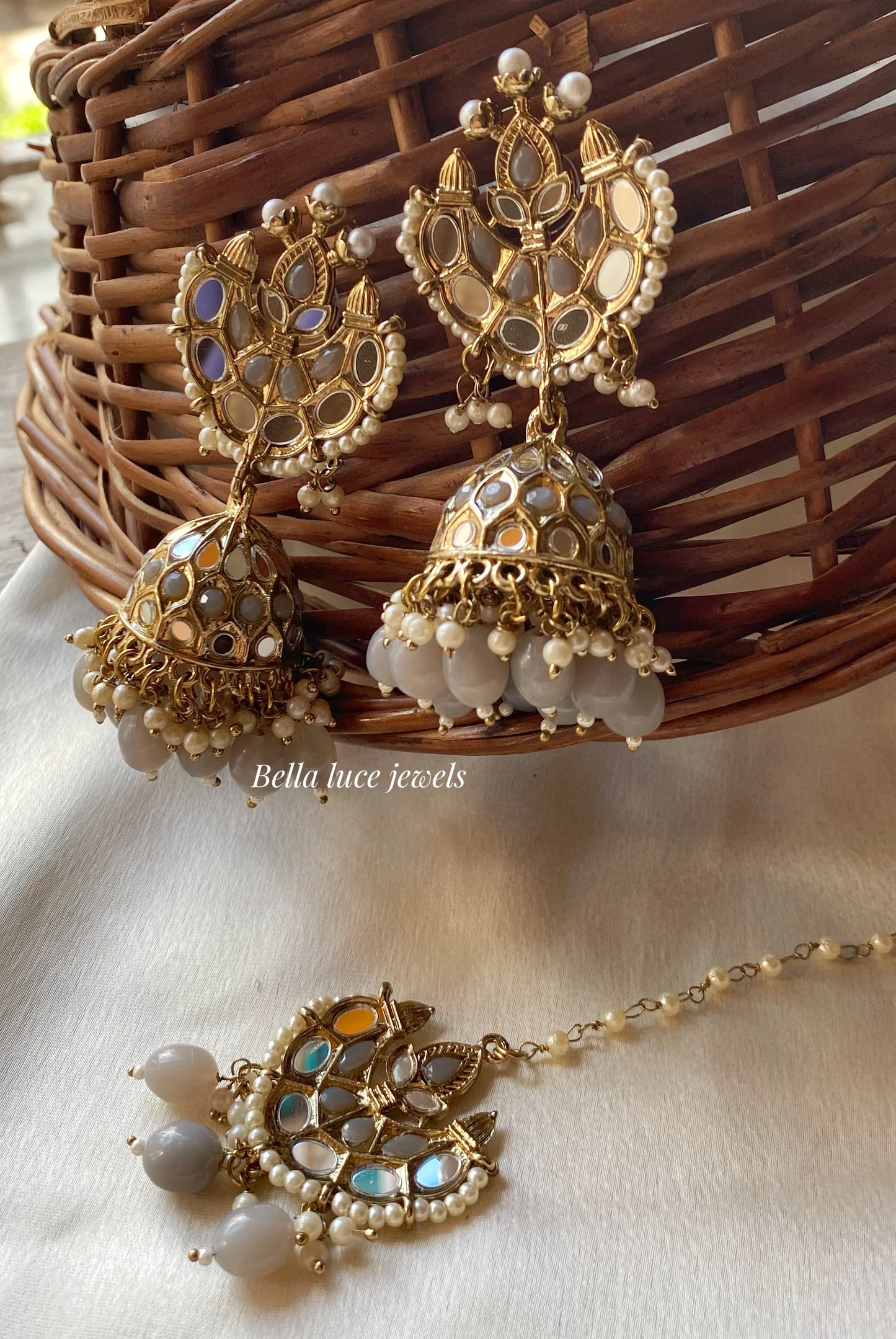 Grey Geet 2.0 Mirror Jhumka with Maangtikka