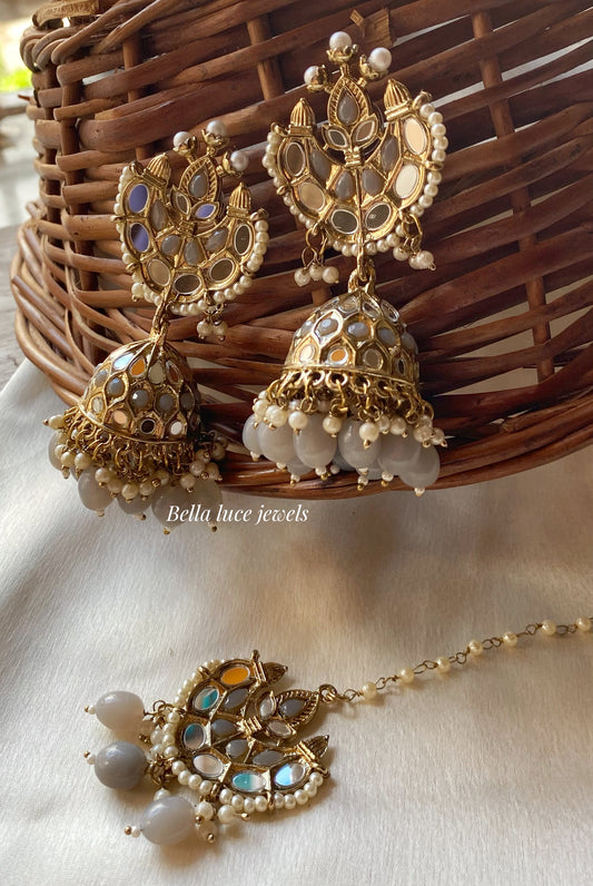 Grey Geet 2.0 Mirror Jhumka with Maangtikka