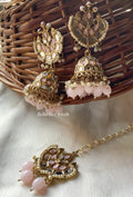 Peach Geet 2.0 Mirror Jhumka with Maangtikka