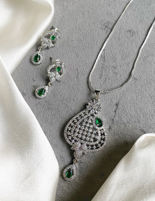 Alka rhodium Plated American diamond pendant set