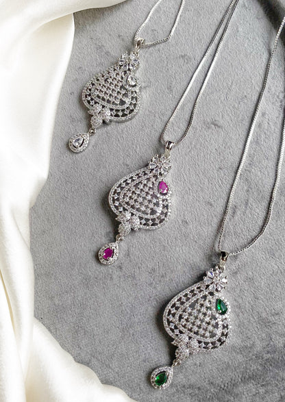 Alka rhodium Plated American diamond pendant set